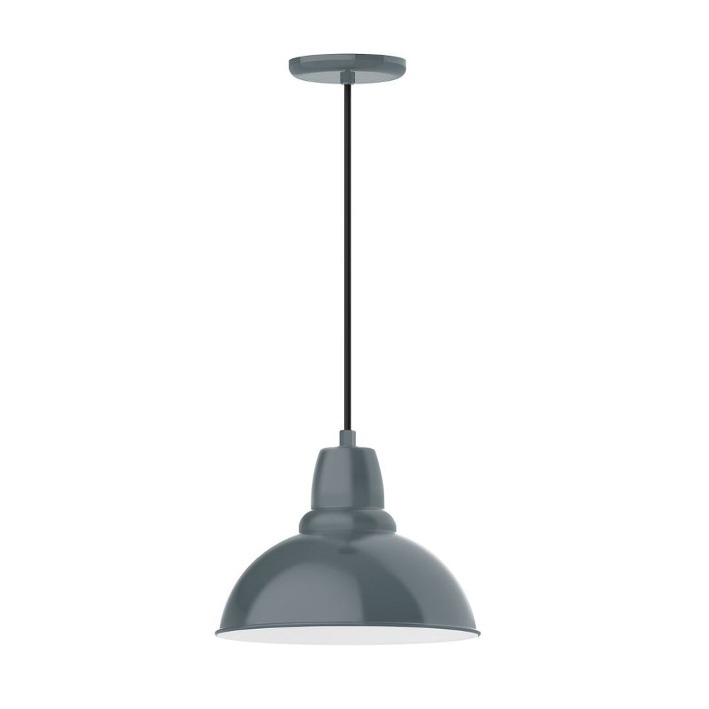 Montclair Lightworks PEB106-40-L12 12" Cafe Shade, Led Pendant With Black Cord And Canopy, Slate Gray